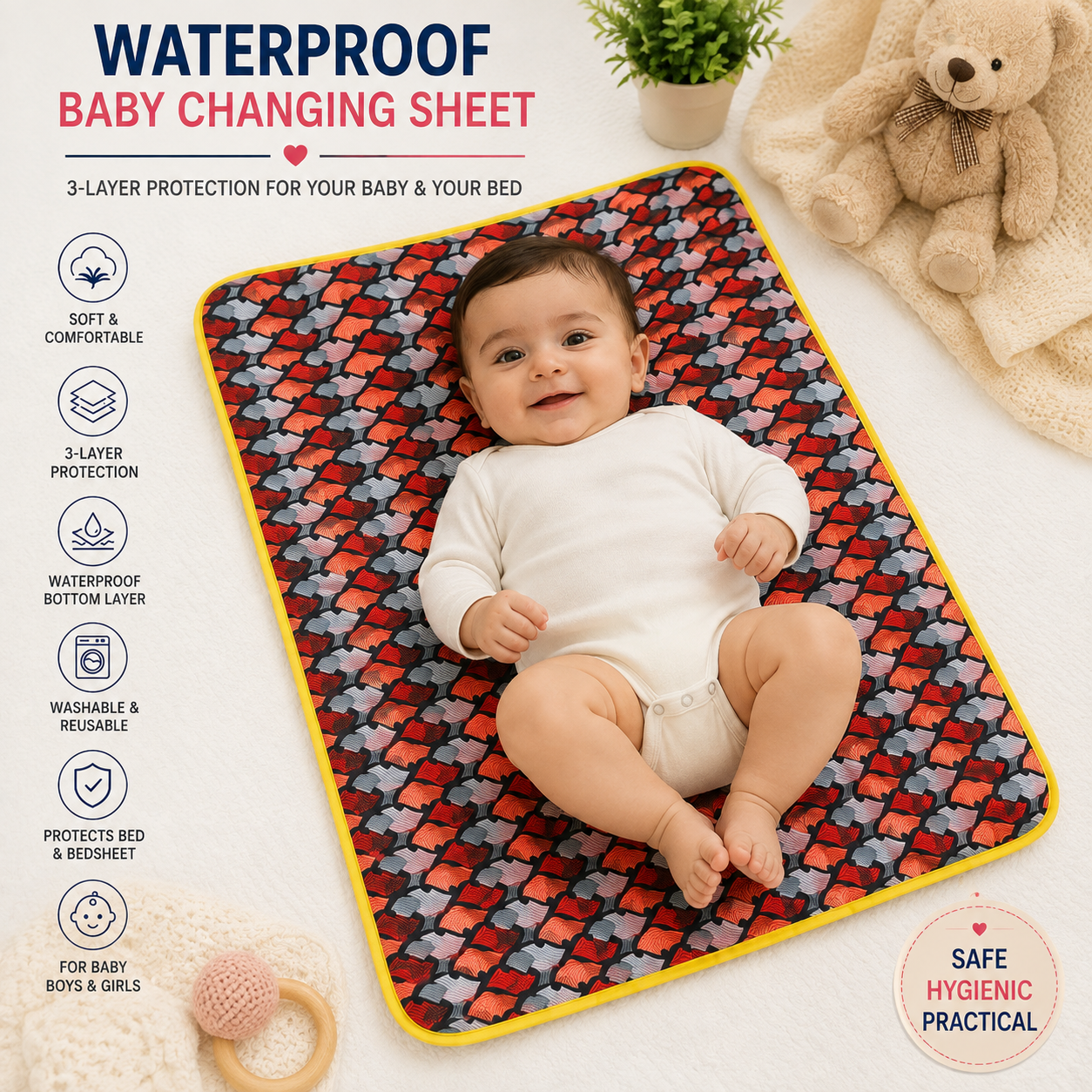 Waterproof Baby Changing Mat – Soft & Comfortable Reusable Baby Care Sheet