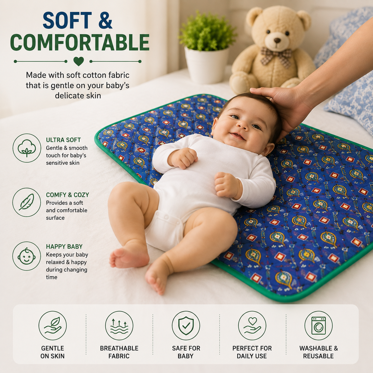 Waterproof Baby Changing Mat – Soft & Comfortable Reusable Baby Care Sheet