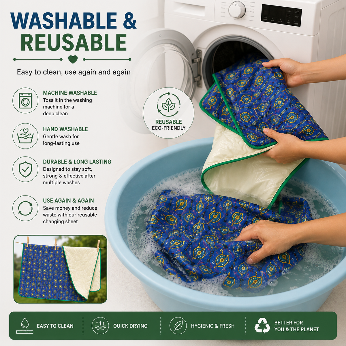 Waterproof Baby Changing Mat – Soft & Comfortable Reusable Baby Care Sheet