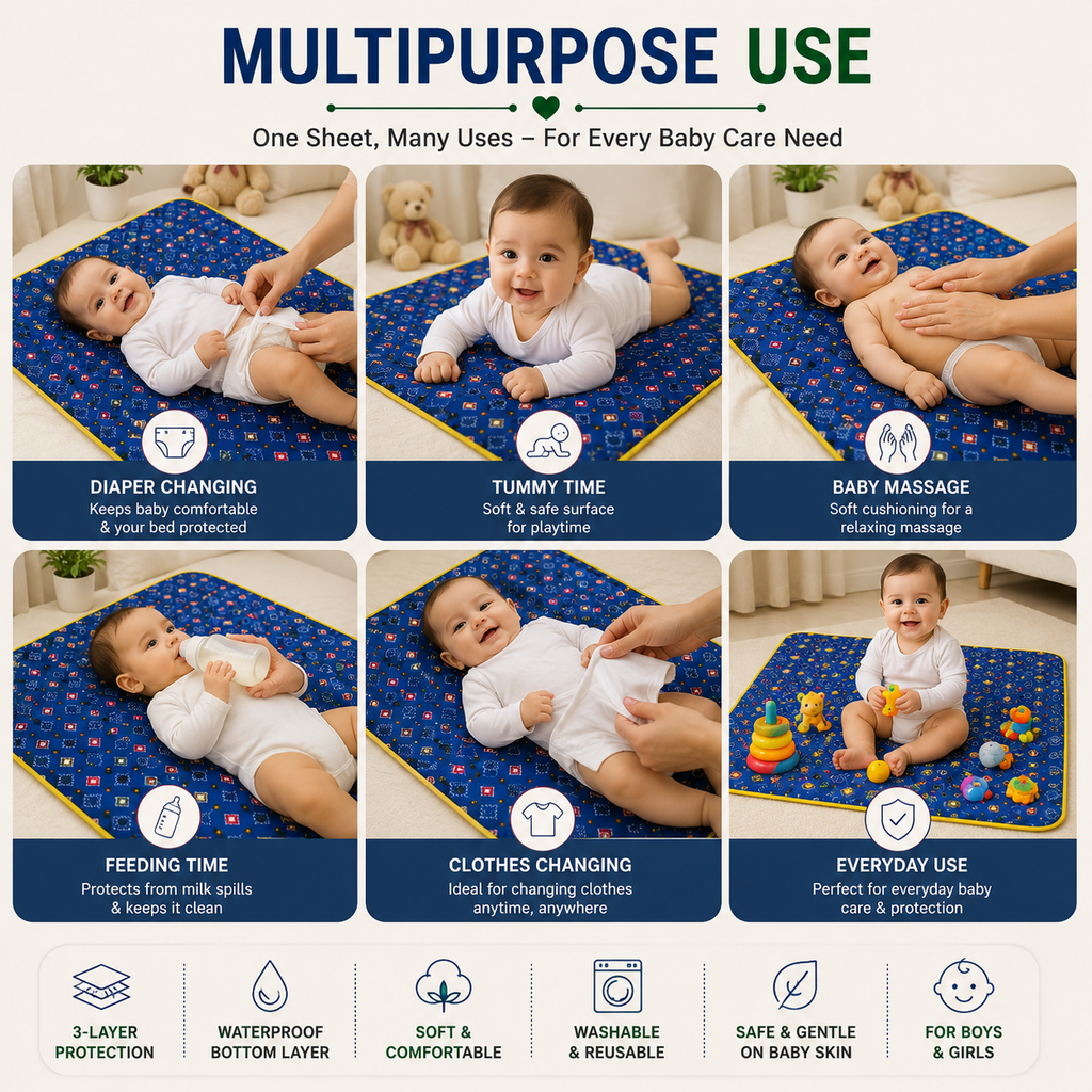 Waterproof Baby Changing Mat – Soft & Comfortable Reusable Baby Care Sheet