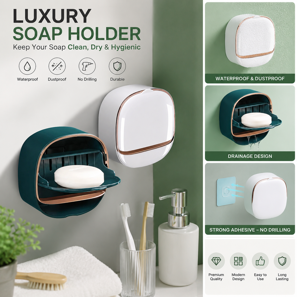 Luxury Wall Mounted Soap Holder with Drain Tray